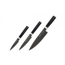 Набор из 3-х ножей Samura Mo-V Stonewash SM-0230B овощной, универсальный, шеф