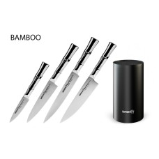 Набор из 4-х ножей Samura Bamboo овощной, универсальный 125 мм, для нарезки, шеф и черной подставки