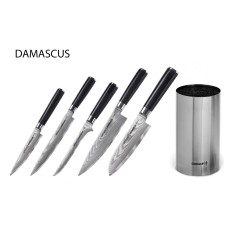 Набор из 5-ти ножей Samura Damascus Универсальный 125 мм, для нарезки, Обвалочный, Шеф, Сантоку 145 мм и подставки