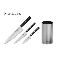 Набор из 3-х ножей SAMURA 67 DAMASCUS овощной, универсальный, шеф и стальной подставки
