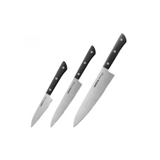 Набор из 3-х ножей Samura Harakiri SHR-0220B овощной, универсальный, шеф, черная рукоять