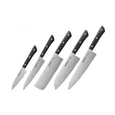 Набор Samura Harakiri 5 ножей SHR-0250B овощной,черная рукоять универсальный, накири, сантоку, шеф