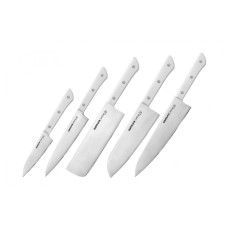 Набор Samura Harakiri 5 ножей SHR-0250W овощной, универсальный, накири, сантоку, шеф, белая рукоять