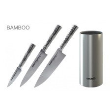 Набор из 3-х ножей Samura Bamboo овощной, универсальный 125 мм, шеф и стальной подставки