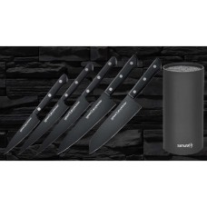 Набор из 5-ти ножей Samura Shadow Овощной 99 мм, Универсальный 120 мм, Универсальный 150 мм, Шеф 208 мм, Сантоку 175 мм и подставки
