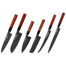 Набор из 6-ти ножей Samura Okinawa Stonewash Шеф, Сантоку, Деба, Накири, слайсер, Янагиба